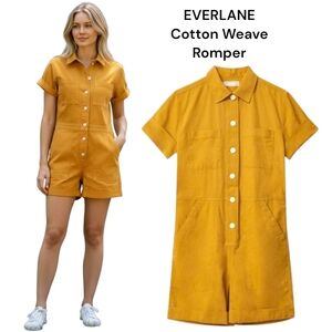 Everlane Cotton Weave Romper Sz 4 Amber Yellow Workwear Utility Corduroy Texture